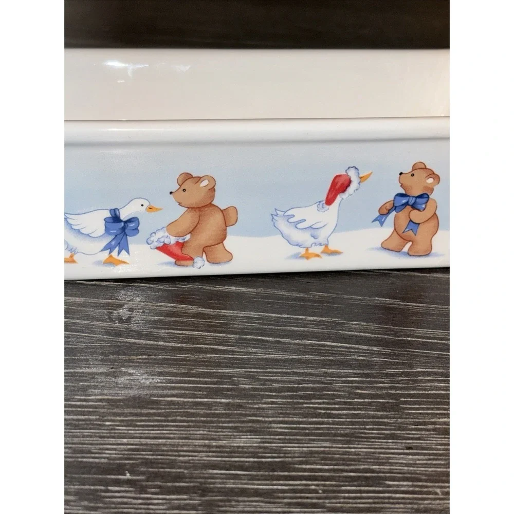 Vintage  Cracker Tray 1988 House of Lloyd TT-11 Christmas Bear and Goose Ceramic